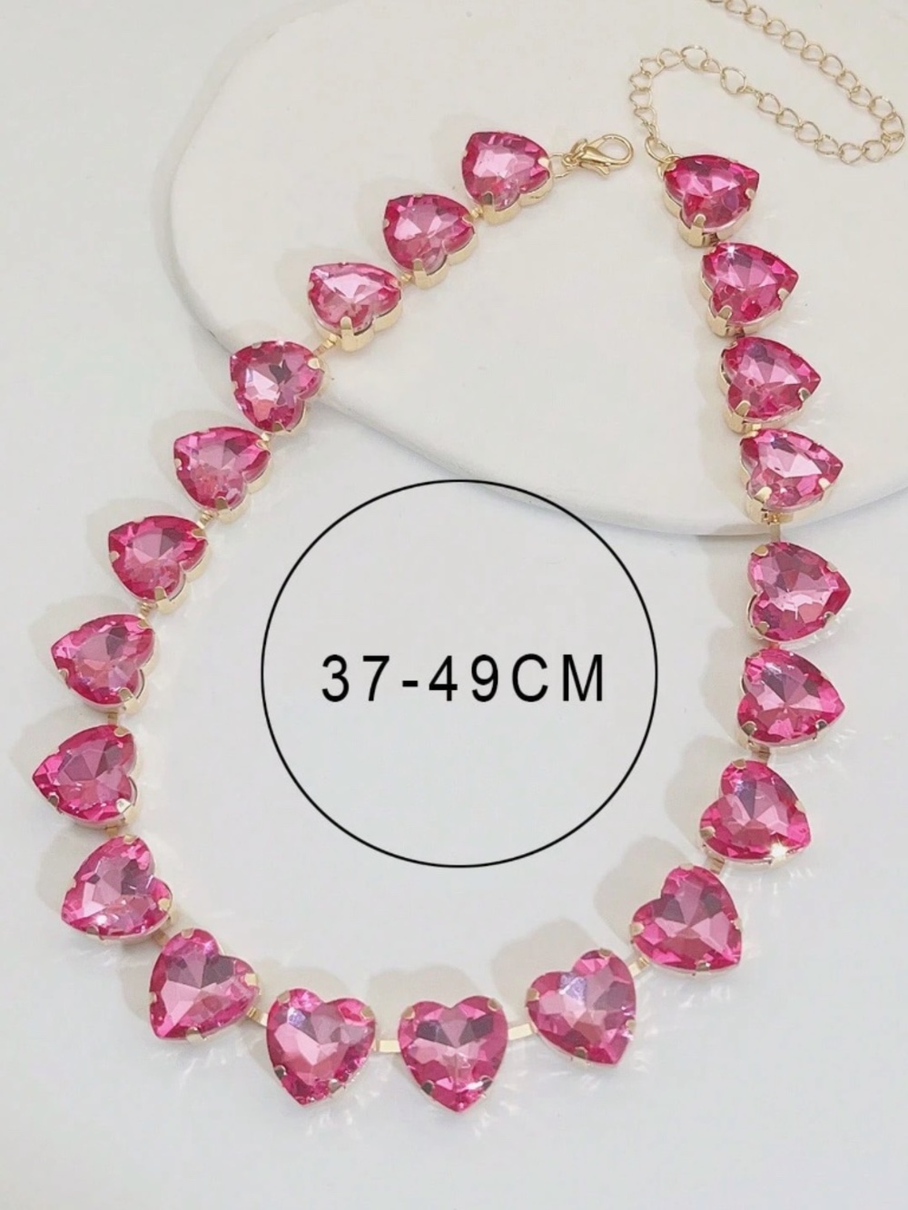 Gold Tone AB Pink Heart Rhinestone Statement necklace - Picture 3 of 3